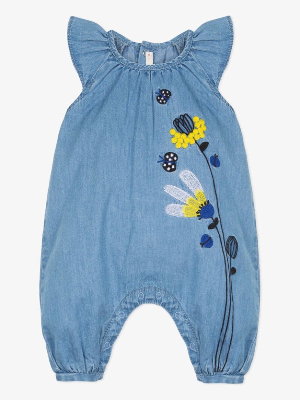 Catimini Baby Girl Embroidered Denim Romper